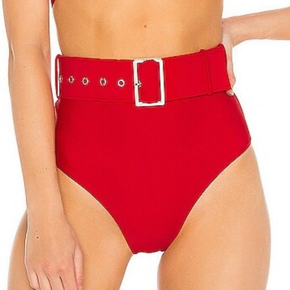 NWT Andrea Iyamah Kamari High Waisted Belted Bikini Bottom Red Women's Size XXXL